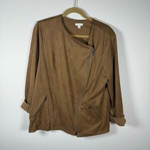 J Jill Brown Suede Asymmetrical Design Jacket Size Large